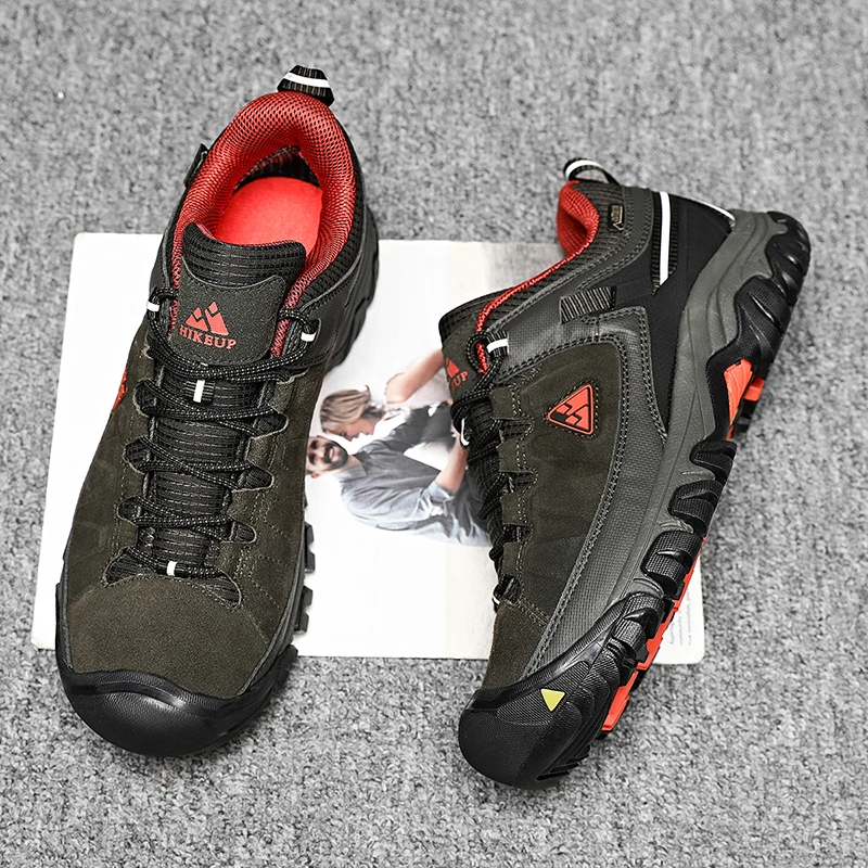 New Suede Leather Men Hiking Shoes Low top Non-slip Outdoor Sports Male Shoes Trekking Sneakers Worker Toe Safety Men's Sneakers