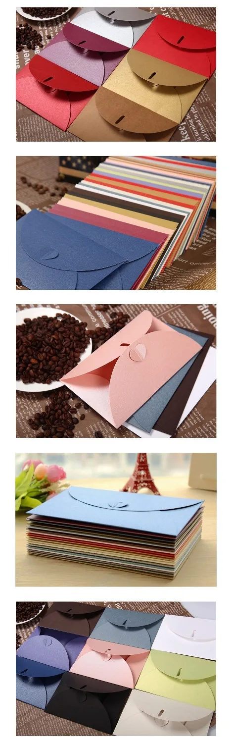 Бумажный конверт конверты с цветной застежкой в форме сердца подарочные для
