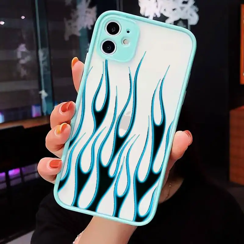 

Fashion Red Flames Fitted Phone Case For iPhone 12 11 Mini Pro XR XS Max 7 8 Plus X Matte transparent blue Back Cover