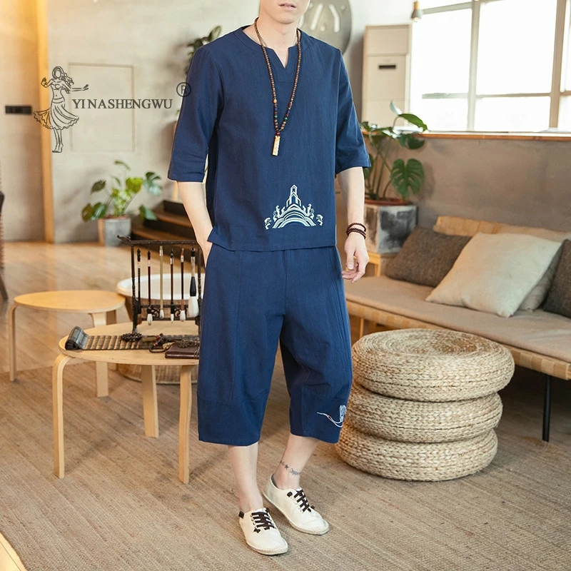 Японские кимоно больших размеров Мужская одежда брюки с коротким рукавом