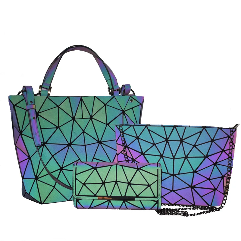 

New Women Handbag Luxury Shoulder Bag Set Folding Totes Crossbody Bag Female Purse And Wallet For Ladies Luminous Geometric Tote