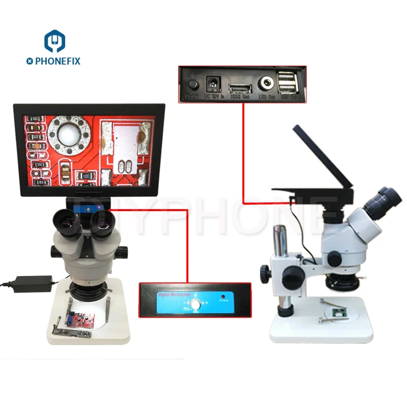 

Микроскоп 7X-45X со встроенным тринокулярным Стереомикроскопом, цифровой видеомикроскоп с HDMI-камерой и дисплеем, для телефона, печатной платы...