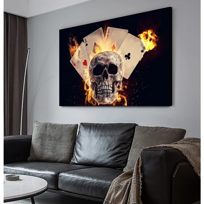 Картина с изображением игральных карт черепа Настенная картина для гостиной