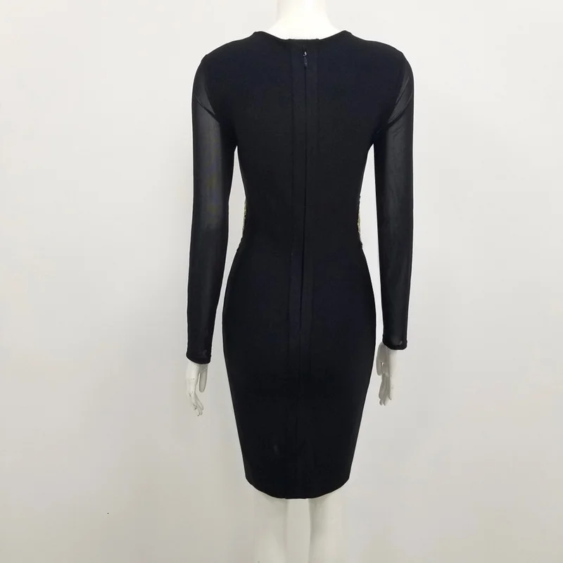 

High Quality Celebrity Red Long Sleeve Gold Rayon Bandage Dress Homecoming Party Dress
