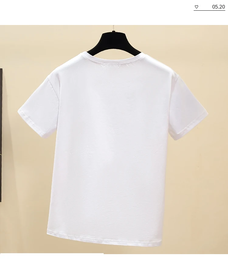 

Houthion Cotton Diamond Women's T-shirt Short Sleeve Top Plus Size New Korean O-neck Loose Fashion Tshirt Casual T Shirt Summer