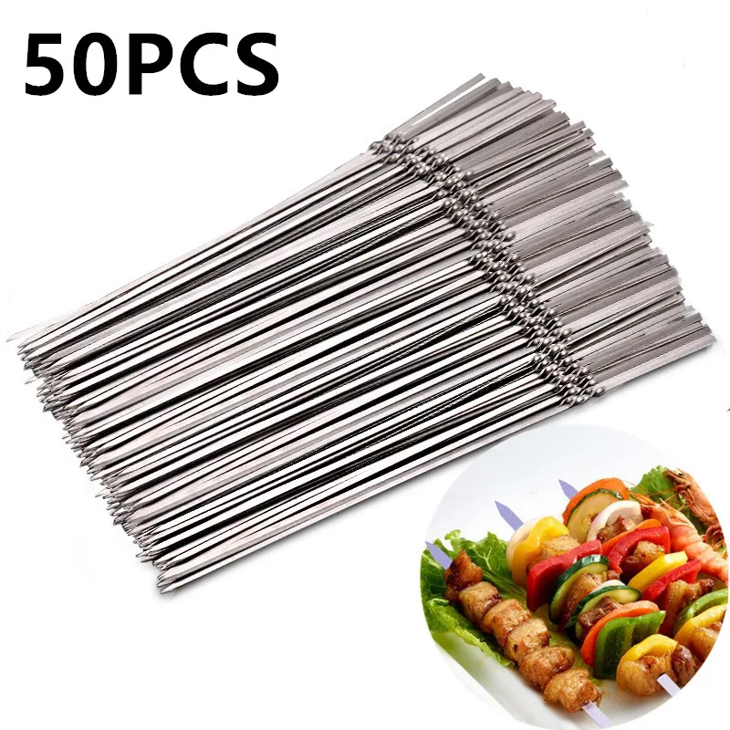 50 шт./компл. многоразовые плоский Нержавеющая сталь барбекю шампура Bbq иглой для