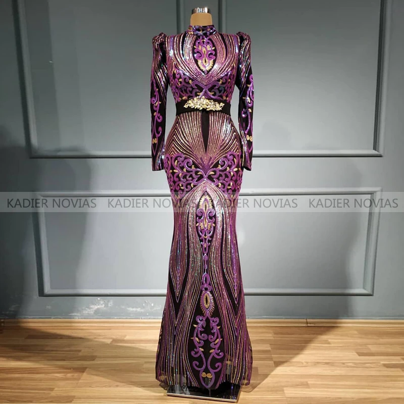 

New Arrival Long Sleeves Muslim High Neck Mermaid Evening Dress 2021 Lace Robe de Soiree Elegant Prom Dresses Vestido de Festa