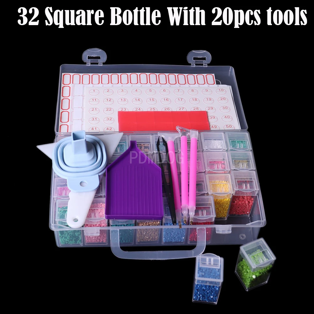 

32 Grids Diamond Painting Storage Box with Portable Bead Storage Container 5d Diamond Embroidery Accessories With 20 pcs tools
