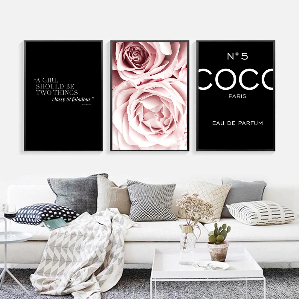 Модный постер для леди с изображением розовых цветов черного Парижа макияж