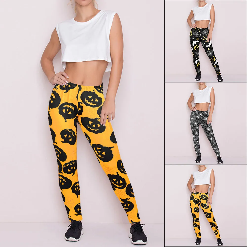 Вечерние женские длинные брюки на Хэллоуин с принтом тыквы паука модные