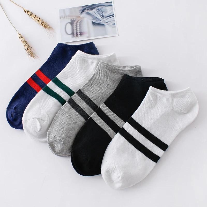 

5pairs Men's Socks Cotton Stripe Boat Socks All Seasons Spring Autumn Male Casual Harajuku Breathable Men Ankle Sock Meias
