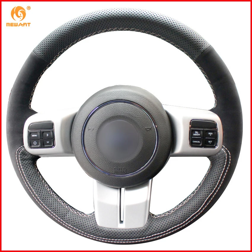 Чехол на руль автомобиля из черной натуральной кожи и замши для Jeep Grand Cherokee 2011-2013