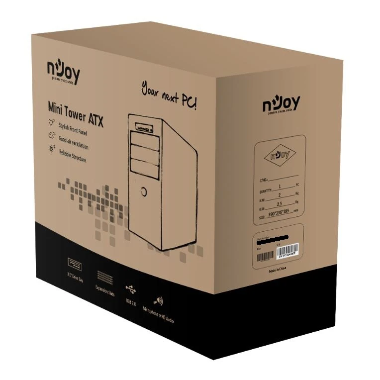 Корпус для компьютера NJoy Daytech CSMN-M0000CA-CQ01A mATX iATX без БП 2 x USB 2.0 Audio CPU 140 мм no fan окна black |