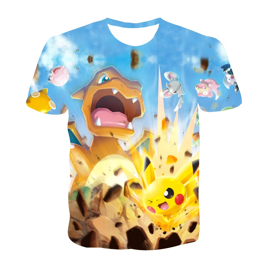 

Pikachu Anime 3D T-shirt Boys Girl Cartoon Tops Cute Baby Sports Kids Tees 2021 Summer Clothes Fashion T Shirts Children Tops