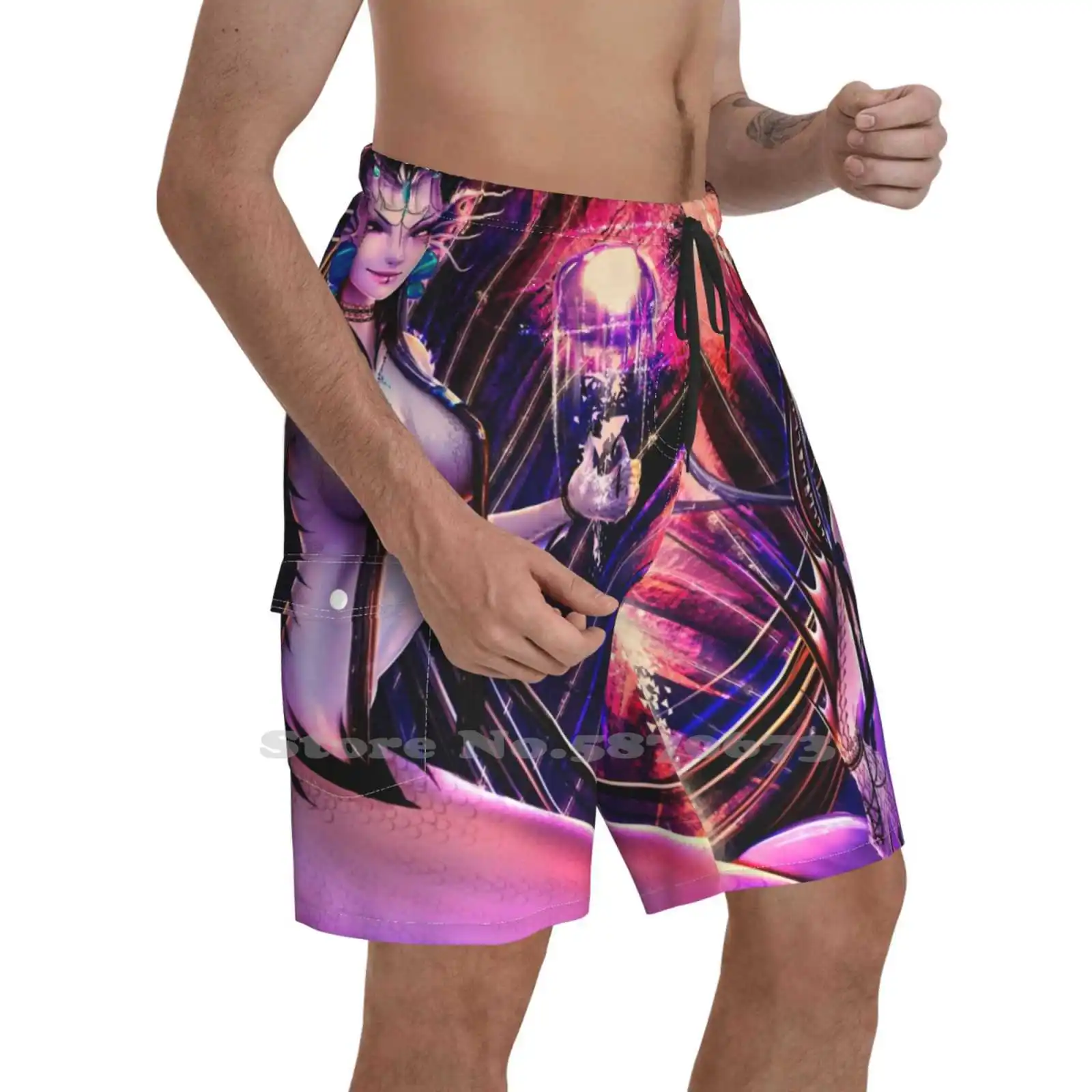 

#0036 Breathable Personality Holiday Beach Shorts Naga Lamia Snake Womens Monster Girls Mylarha Xan Queen Purple