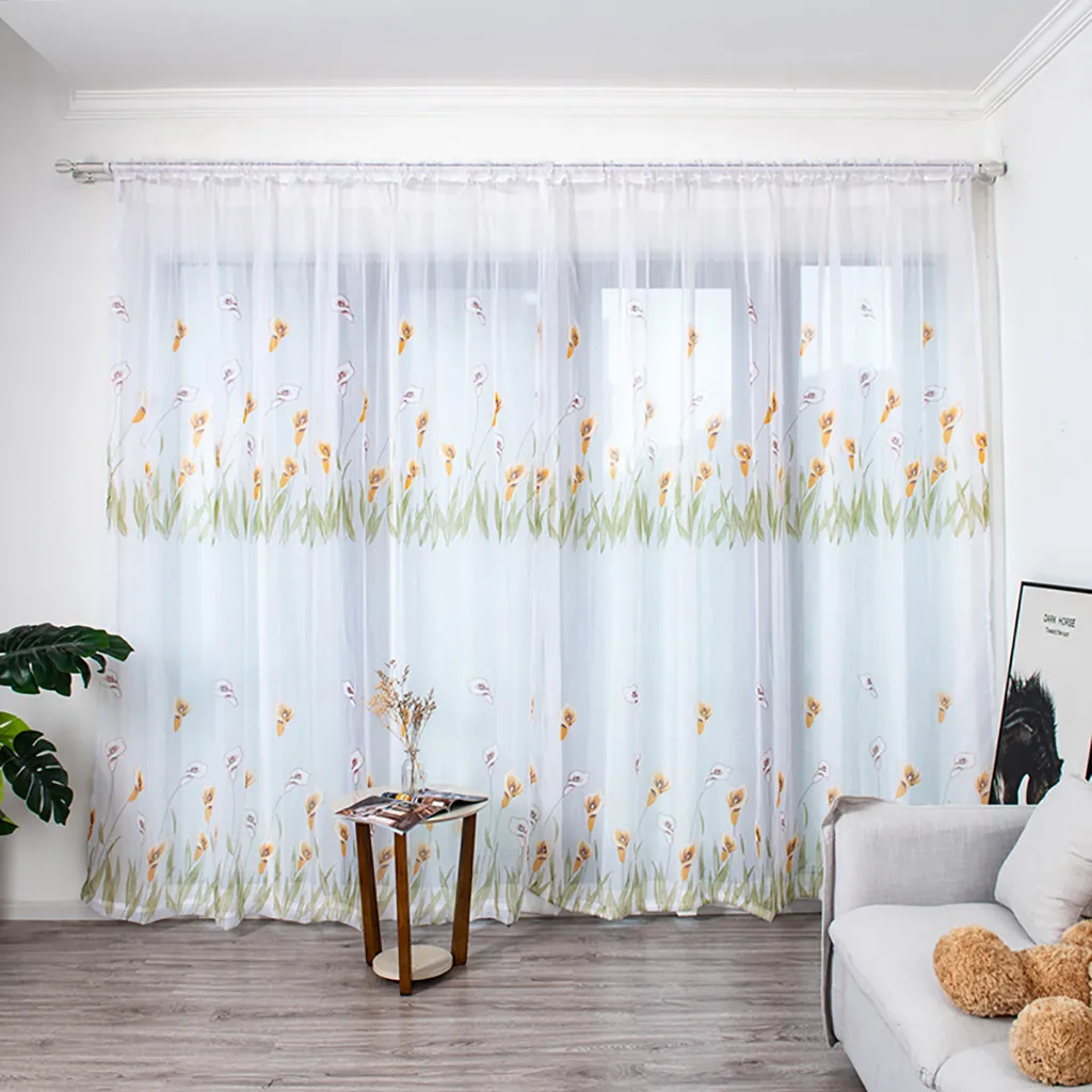 Простая занавеска с листьями тюль для обработки окон драпировка 1 панель ткани