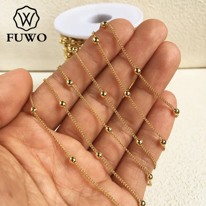 FUWO Высококачественная латунная большая цепочка из бисера с 24k золотым окунутым анти-матовое ожерелье для изготовления ювелирных изделий 1,3-3,5 мм 10 м/лот NC009
