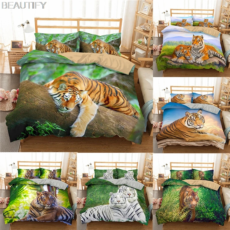 

2021 3D Fashion Digital Printing Tiger Bedding Set Children Bed Linen Set Animal Bed Duvet Cover Set Twin for Adults King Size
