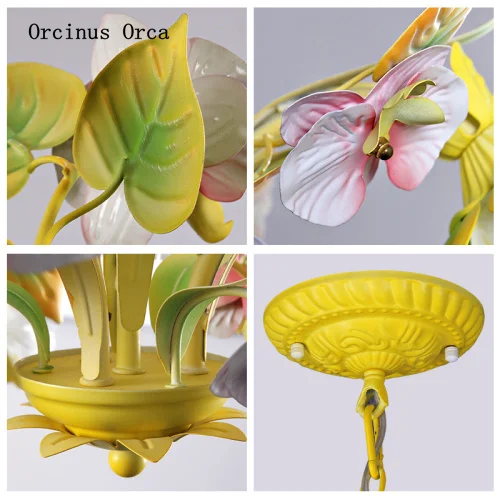 Kopen Handwerk Ijzer Kunst Tuin Bloem En Gras Kroonluchter Woonkamer Meisje Slaapkamer Romantische Mooie Vlinder Orchidee Kroonluchter