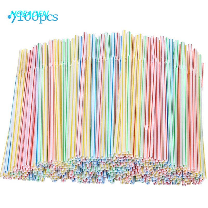 

100pcs Plastic Drinking Straws 8 Inches Long Multi-Colored Striped Bedable Disposable Straws Party Multi Colored Rainbow Straw