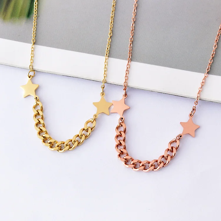 

Fashion new titanium steel jewelry smile-shaped five-pointed star necklace neutral all-match style short clavicle chain hot sale