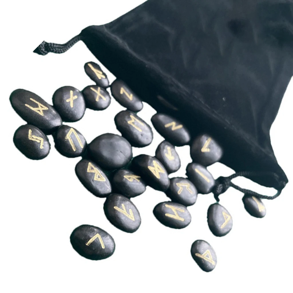 

25Pcs Natural Rune Stones Fortune-telling Divination Rune Stone Aquariums Decor Black