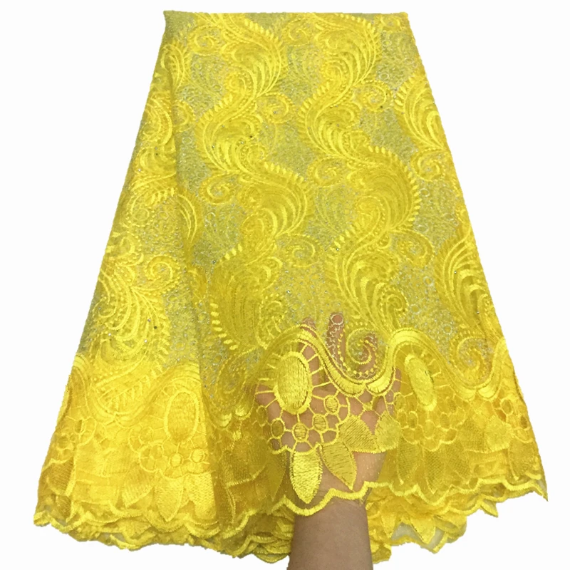 Желтая кружевная ткань 2020 Высококачественная в нигерийском стиле для женщин