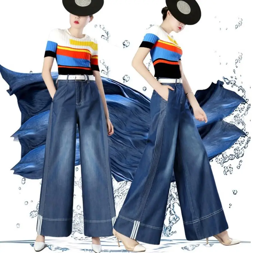 

Fashion Vintage Washed Jeans plus size Women Wide leg Jeans Autumn Winter High Waist Straight Long Jeans