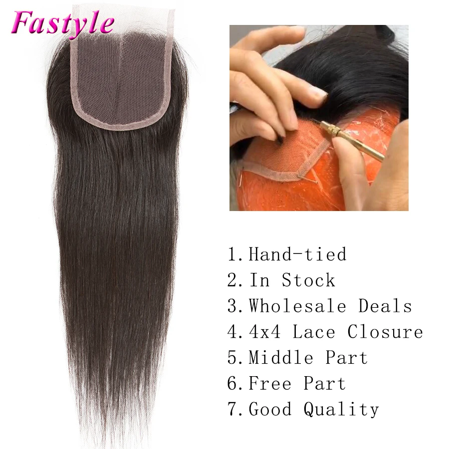 

Straight Bundles with Closure Peruvian Remy Human Hair Weaves with Lace Closure Wholesale Natural Color Hair Extensions Fastyle