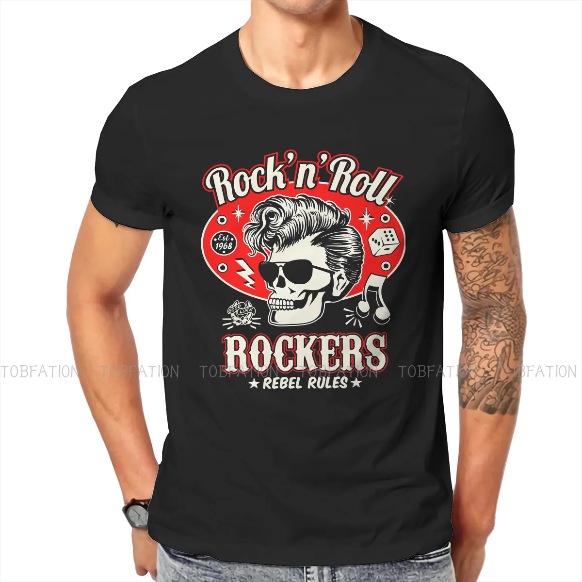 Rockabilly Rock and Roll Creative TShirt for Men Skull Dice Rockers Round Neck Basic T Shirt Personalize Gifts OutdoorWear 6XL