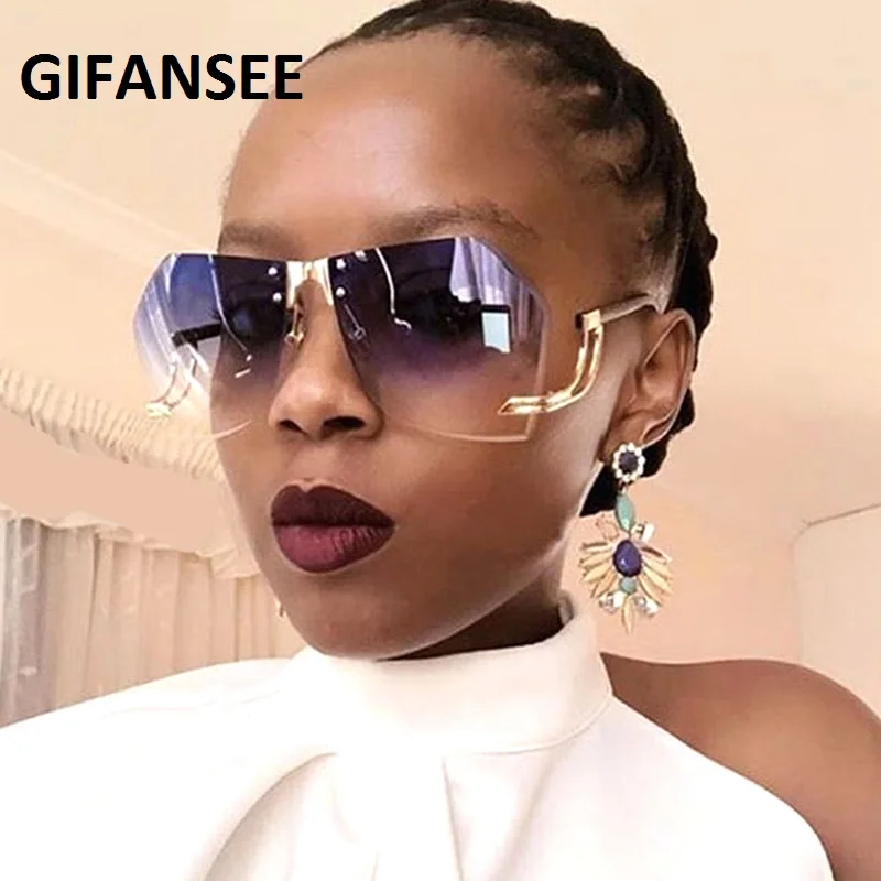 Женские солнцезащитные очки без оправы брендовые дизайнерские в оправе из