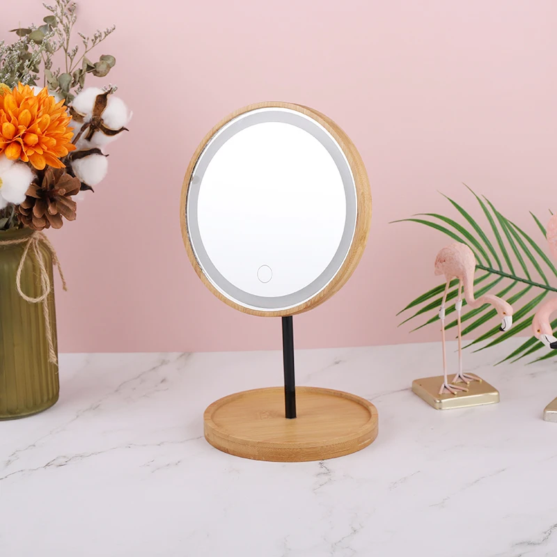 

2022 LED Makeup Mirror Natural Wood Cosmetic Storage Box Light Portable Cosmetic Mirror Storage Box Case Lighting Home Decor