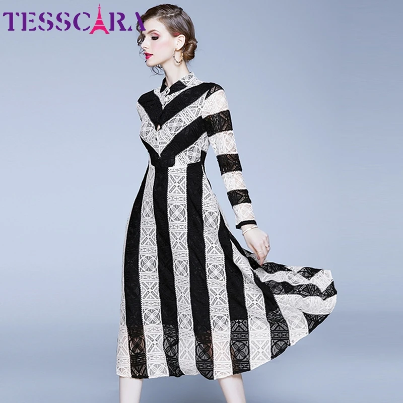 Женская Осенняя элегантная полосатая кружевная рубашка TESSCARA Женский