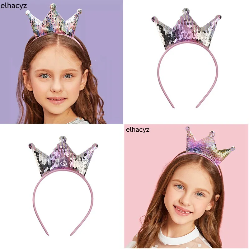 

Girl Sequins Bowknot Crown Headbands Sparkly Bling Kids Hair Hoop Sequins Reversible Hairband for Birthday Party Supplies