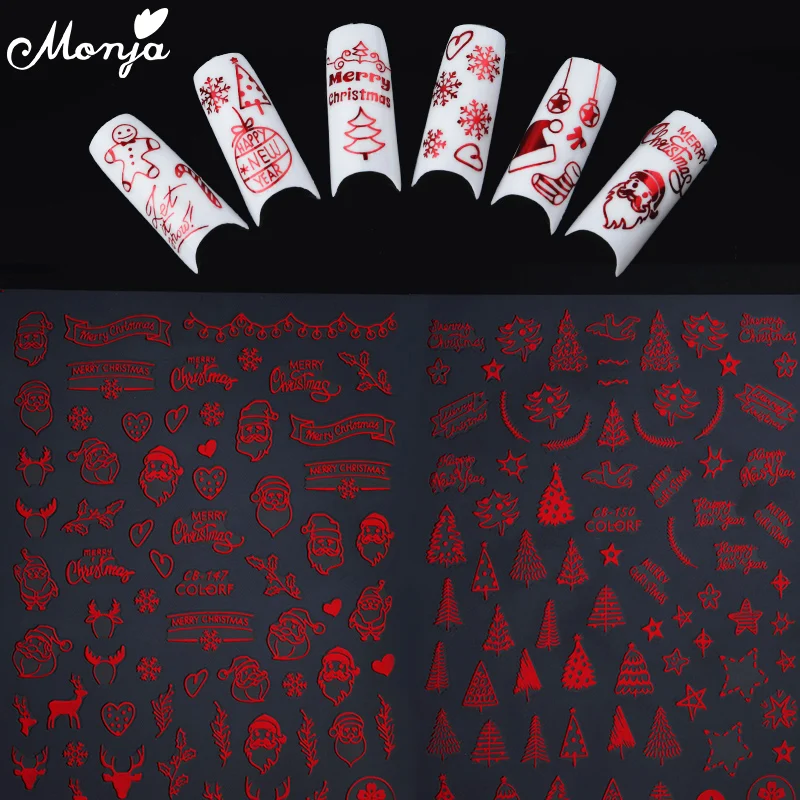 Monja Рождественский стикер для дизайна ногтей Снеговик Рождественский колпачок Леггинсы с принтом оленя цветок DIY переводные наклейки для ногтей декор для маникюра