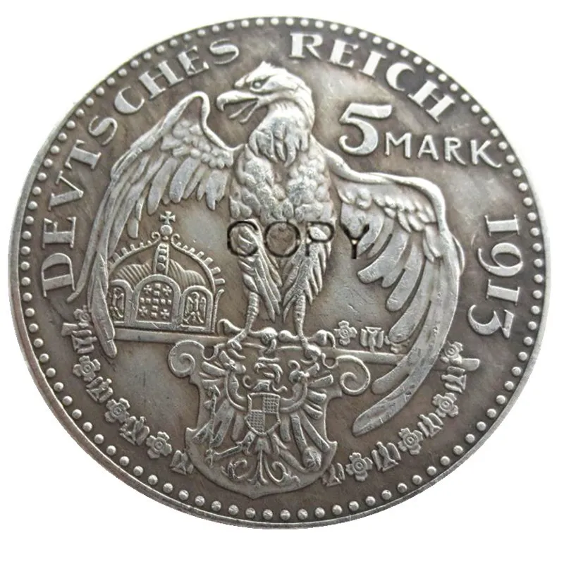 Пруссия(немецкий с.) 5 Mark 1913 Proof-Bronze-узор-Wilhelm II Посеребренная копия монеты