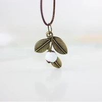 simple small red ceramic bead alloy leaves pendant necklace fresh girl student necklaces vintage ethnic style handmade jewelry