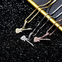 s925 sterling silver hip hop micro pave cubic zirconia bling ice out guitar pendants necklaces rock jewelry for men women