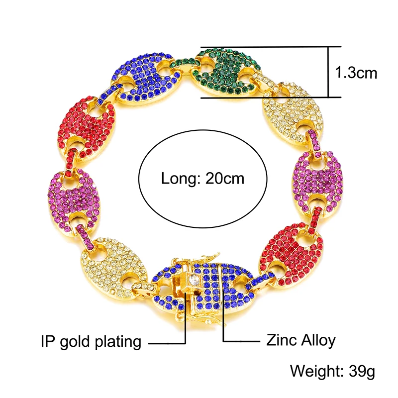 Цепочка для браслета в стиле хип-хоп Мужская Ювелирное Украшение под золото со