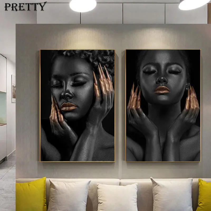 

African Art Black Gold Woman Canvas Painting Wall Art Posters and Prints Scandinavian Painting Modern Art Pictures Home Decor