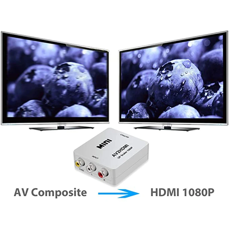 Переходник RCA в HDMI 1080P Mini Composite CVBS AV Video Audio с поддержкой PAL/NTSC AV-кабелем |