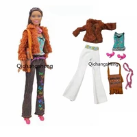 6 itemsset fashion 16 bjd doll accessories for barbie clothes outfits brown fur coat pants bag scarf tank shoes toys