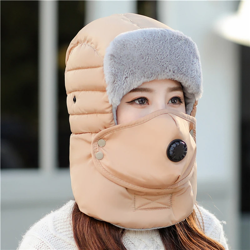 

2020 New Winter Women Hats Fashion Plush Warm Balaclava Men Waterproof Ring Hat With Full Face Facemask Breathable
