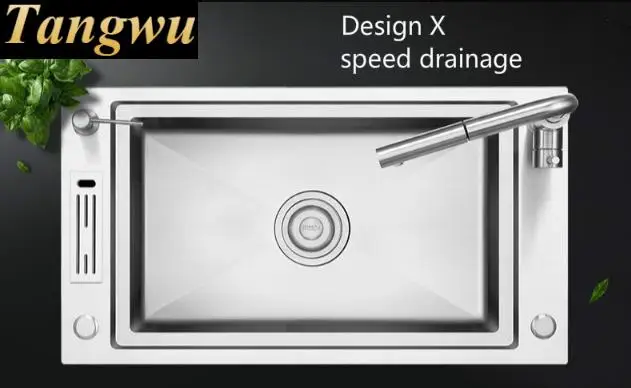 Бесплатная доставка Deluxe кухонная ручная раковина одинарный слив с нажимной