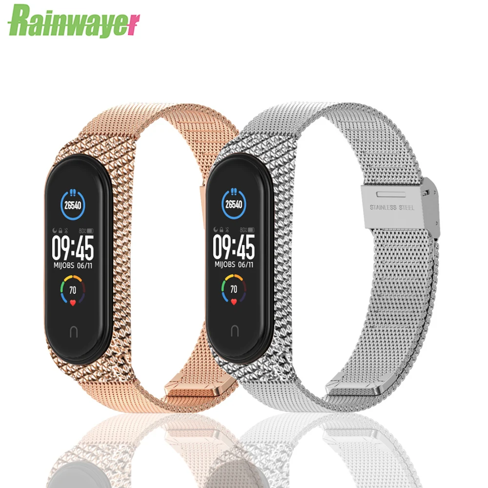 Умный Браслет Rainwayer браслет ремешок для Xiaomi Mi Band 3 4 MiBand металлический из