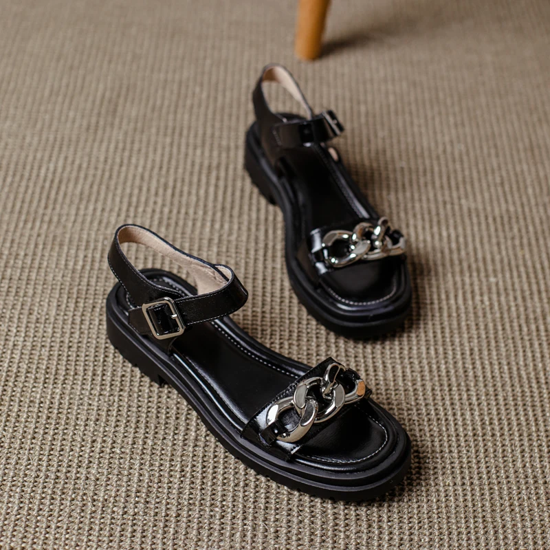 

Vintage Women Sandals 2021 Summer Newest low Heels sandals For Women Genuine Leather Office Lady Working Shoes Woman