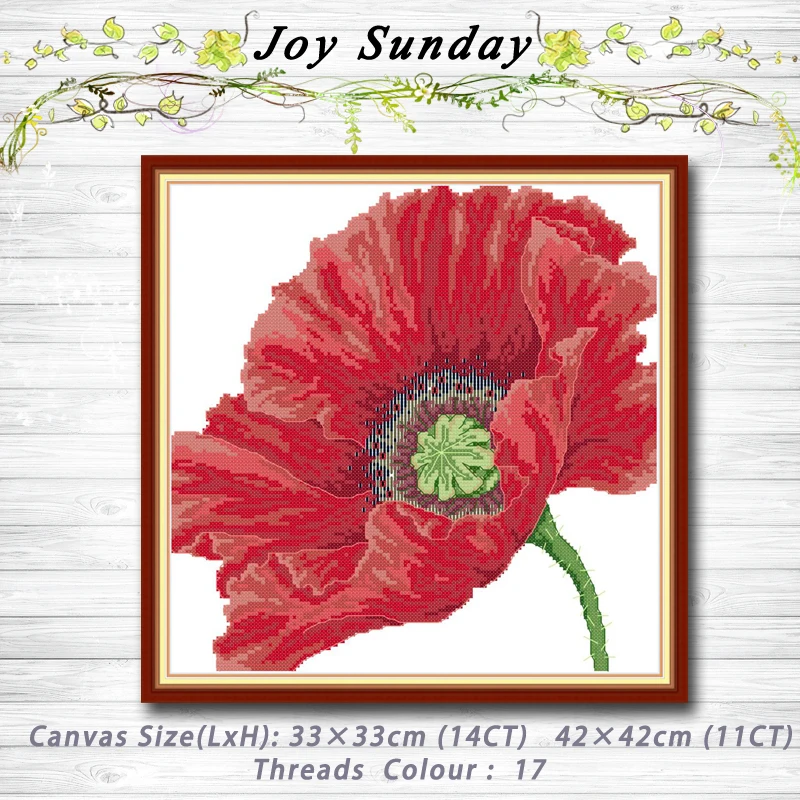 Набор для вышивки крестиком вышивания с большими красными цветами мака 14 карат 11