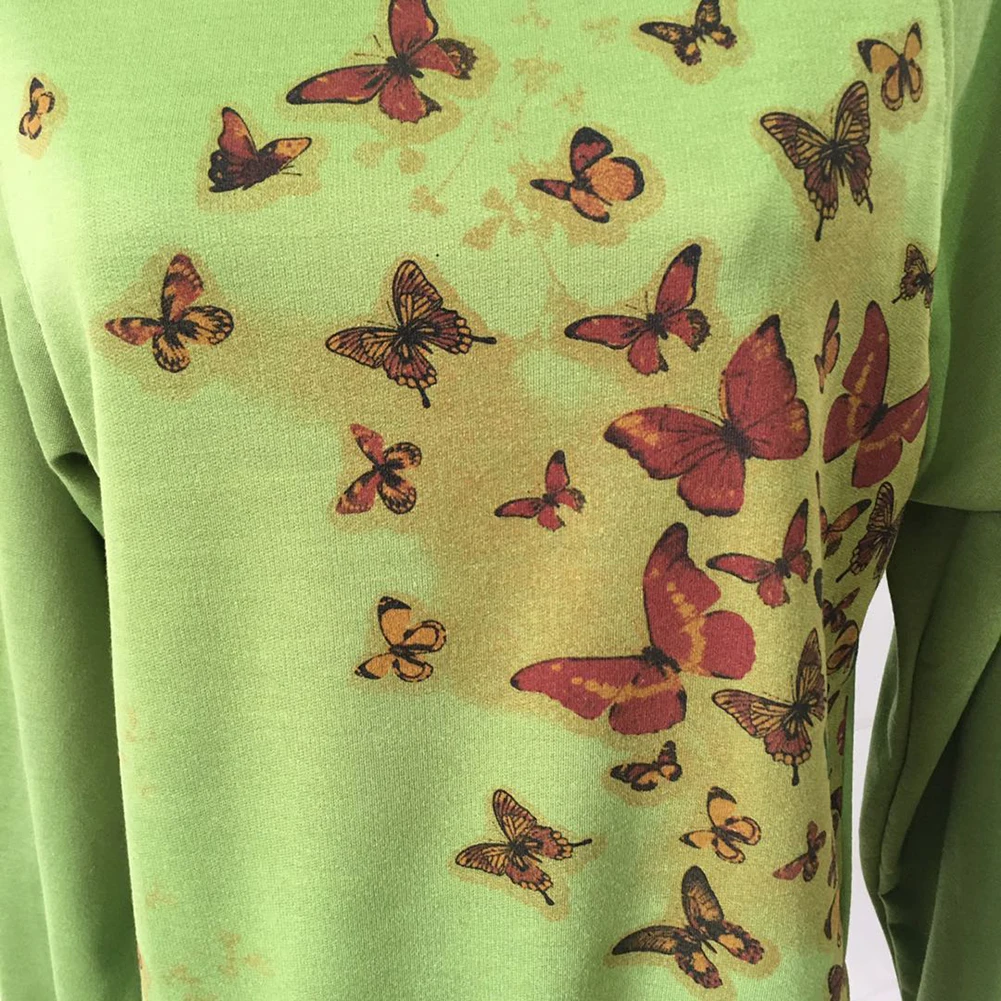 

Women Autumn Winter Long Sleeve Butterfly Print Sweatshirt Pullover Top Hooded Tops Loose Casual Hoodie