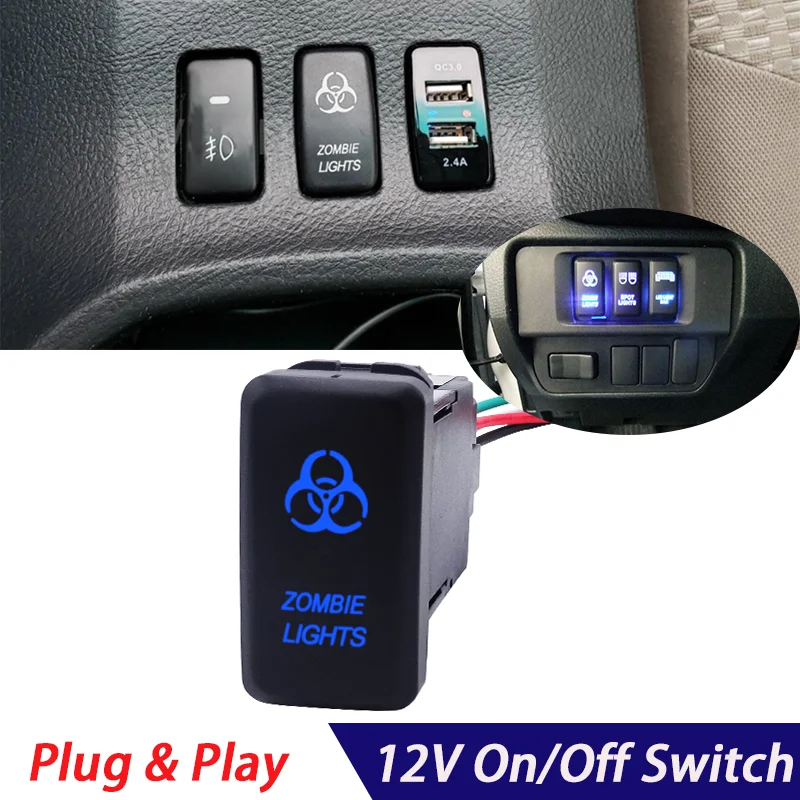 

Car Lights On/Off Switch ZOMBIE LIGHTS Push Button 12V LED Blue For Toyota Hilux 2015/Prado 150/Tacoma /FJ Cruiser /4Runner