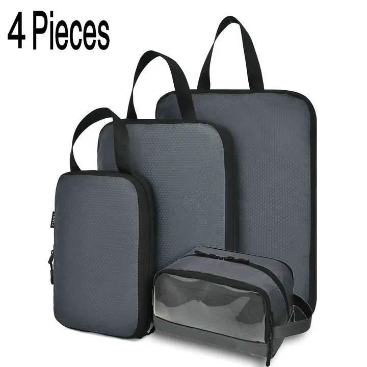 4pcs Gray Soperwillton компрессионные упаковочные кубики, набор косметических сумок, нейлоновая дорожная сумка для мужчин и женщин, органайзер для путешествий, аксессуары - Цвет: 4pcs Gray